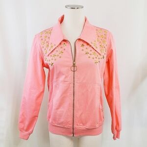 Big Bud Press star studded pink denim jacket gold zip size small